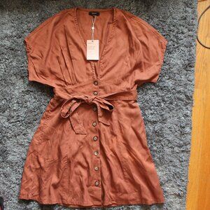 Quince Vintage Wash Tencel Button Front Short Sleeve Fit Flare Dress M Med NWT